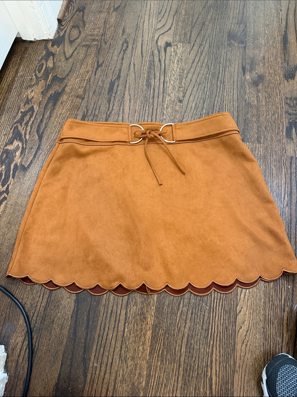 NWT Francesca's Collections Rust Scallop Hem Mini Suede Skirt with Tie